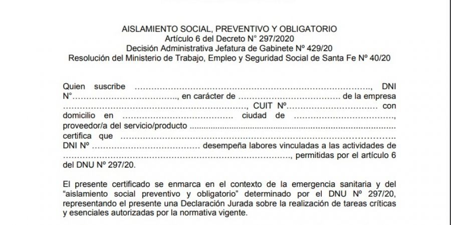 La provincia implementa el certificado único habilitante para la circulación dispuesto por Nación