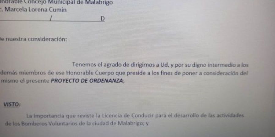 Los Bomberos Voluntarios de Malabrigo tendrán sus Licencias de Conducir sin costo